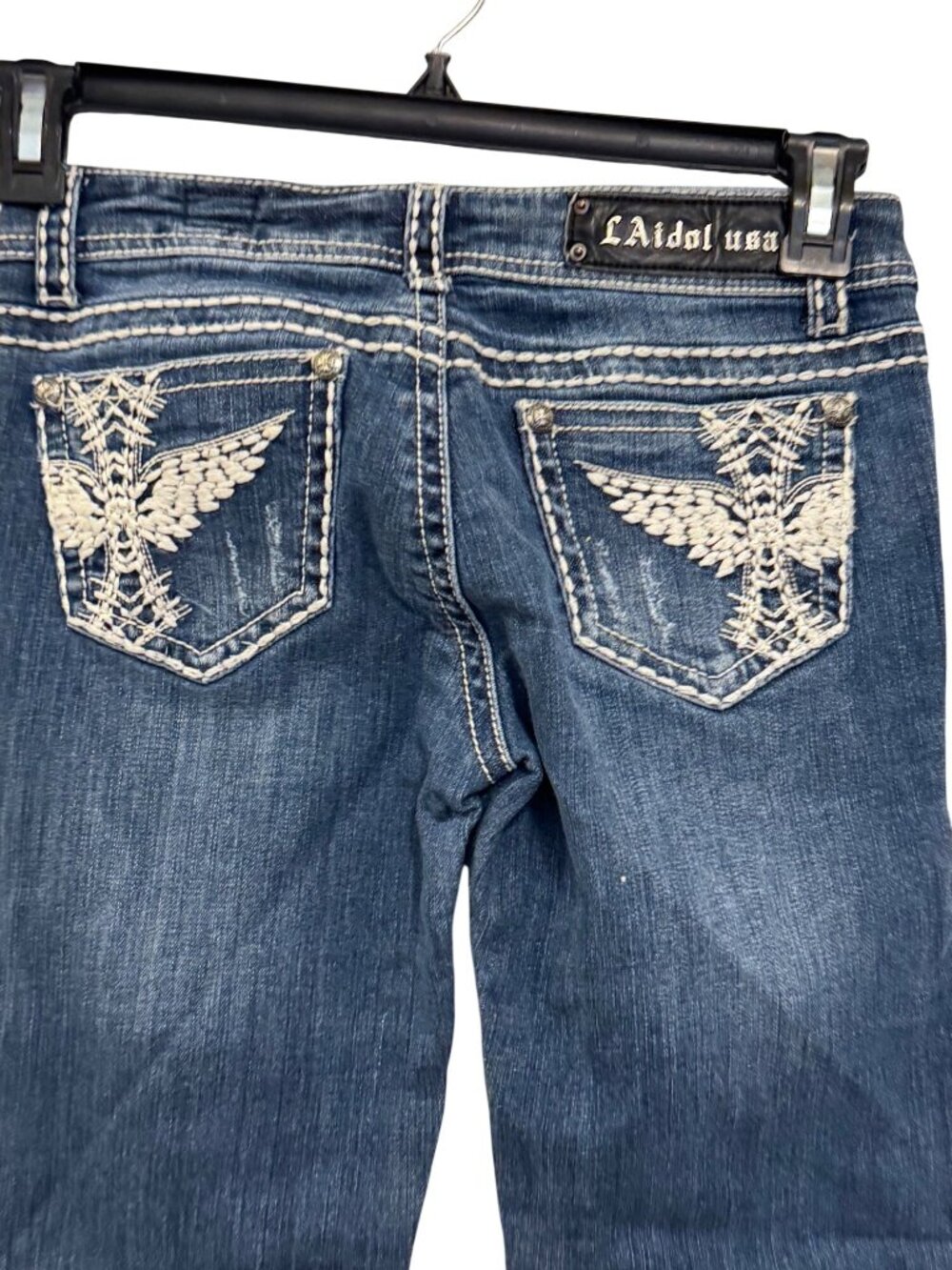 L.A. Idol USA Womens Embroidered Flare Jeans Size 5 W29 L33 Blue Denim - Picture 6 of 7